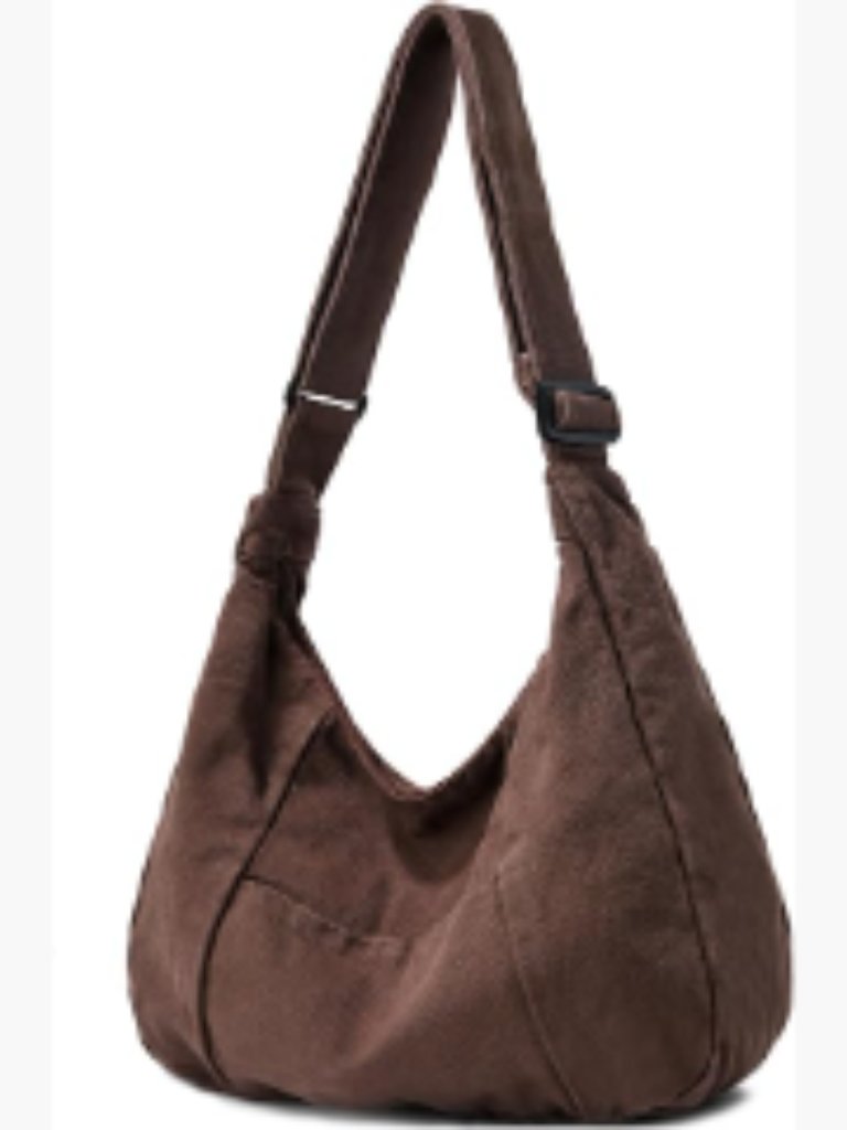 Canvas Hobo Crossbody Tote Bag With Zipper, Adjustable Strap, Fits 13-14"